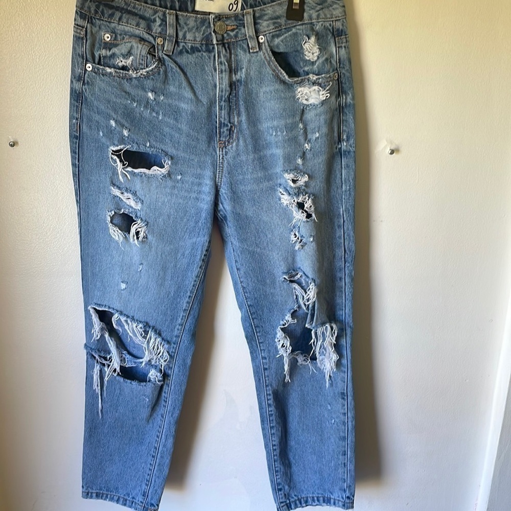 Garage brand Mom Jeans size 8 heavily distressed high rise loose fit grunge goth